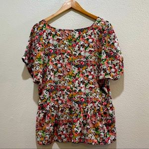 XL Short Sleeve Floral Print Peplum Blouse by bobeau
